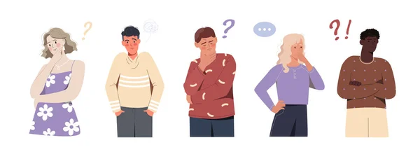 Set of confused people of different genders and ages — Stock Vector
