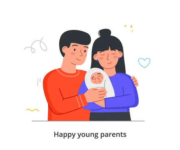 Bebé recién nacido con sus padres — Vector de stock