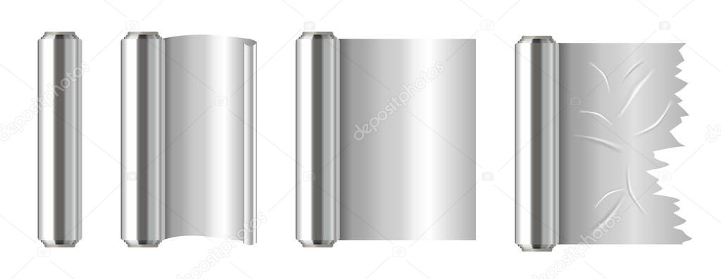 Set of roll of silver aluminium foil
