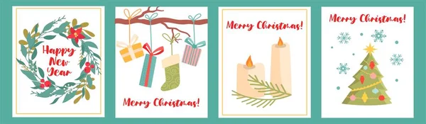 Ensemble de modèles d'invitation de carte postale de Noël mignon sur fond blanc — Image vectorielle
