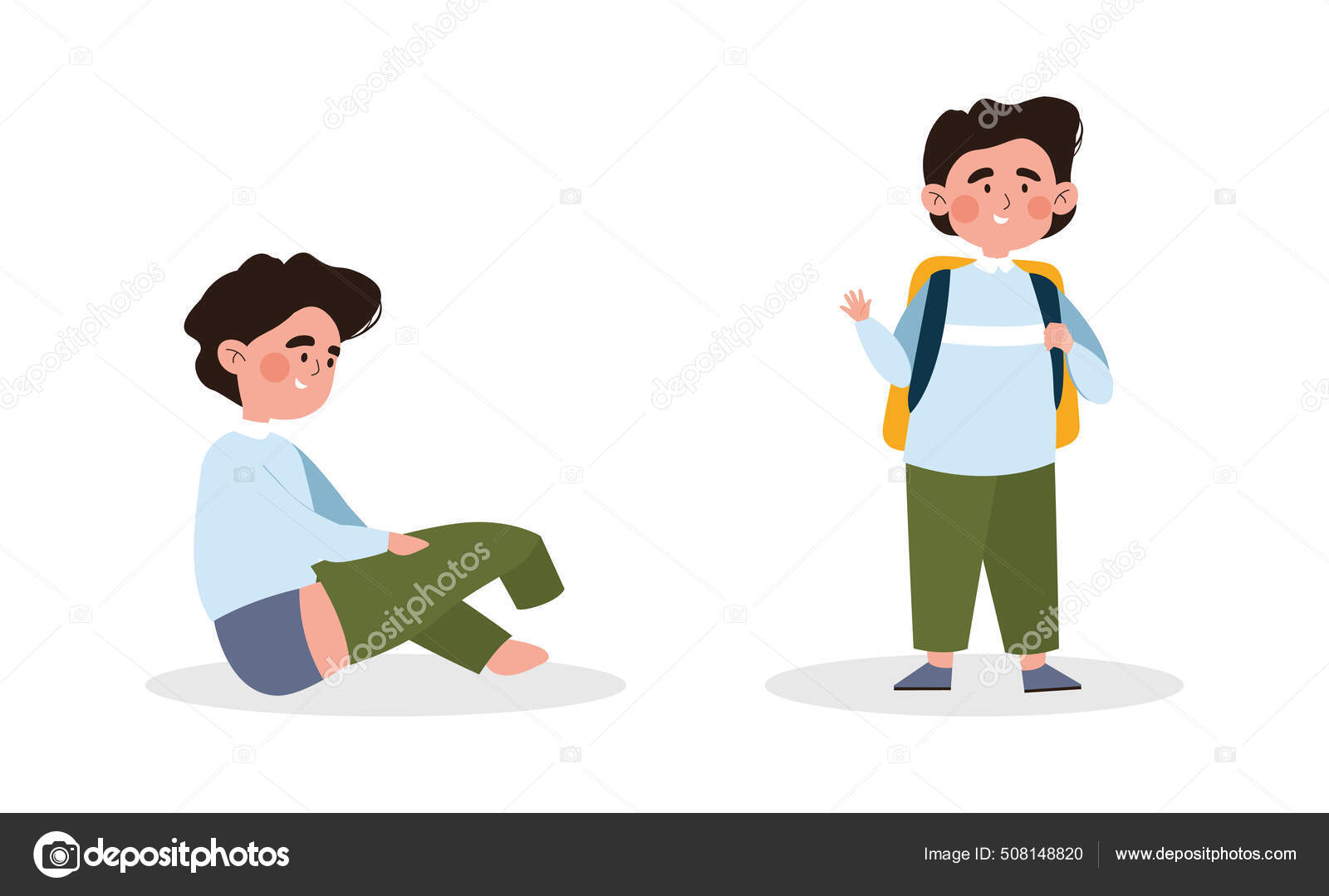 귀여운 꼬마가 하얀 배경에서 옷을 입거나 초록색 바지를 갈아입고 있습니다 스톡 벡터 - ©mentalmind 508148820, image size:1600x1079