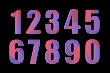 Siyah arkaplanda sevimli 3D renkli sayılar ayarlandı