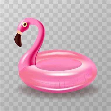 Şeffaf arkaplanda sevimli pembe flamingo can simidi