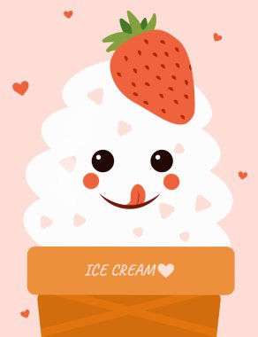 Dondurma külahı. Pembe arka planda şirin bir yüzü var.