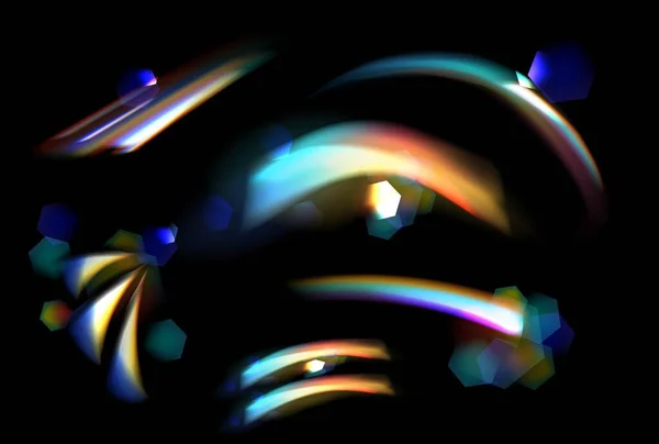 Cristal efeitos de luz do arco-íris no fundo preto —  Vetores de Stock