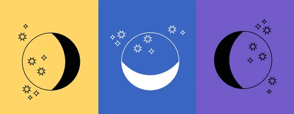 Set von mystischen Mond linearen Logo-Symbol auf bunten Hintergründen — Stockvektor