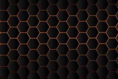 Siyah arkaplanda teknoloji tarzıyla soyut koyu altıgen deseni