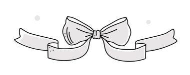 Dekoratif kurdele yayı, beyaz arka planda en az çizgi film tarzında uzun kuyruklu. Kutlama anlayışı, hediye paketi, ya da şenlikli dekor. Vektör illüstrasyonu