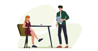 İş hizmeti. Ofis çalışanları ya da girişimcilerle birlikte afişin taşınması ve başarılı bir iş akışı yönetimi planlanması. Düz grafik çizgi film