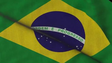 Brezilya Bayrak Dokusu. Brezilya 'nın rüzgarda dalgalanan ulusal bayrağının kusursuz videosu. Vatanseverlik ve spor etkinlikleri için tasarım 3 boyutlu canlandırma döngüsü canlandırmalı arka plan
