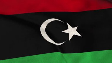 Libya Bayrağı dokusu. Afrika ülkesinin bayrağını sallayan tam ekran, pürüzsüz bir video. Libya vatanseverlik ve spor etkinlikleri için hareket tasarımı. 3B canlandırma döngüsü canlandırılmış arkaplan