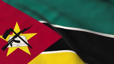 Mozambik Bayrak dokusu. Afrika ülkesinin bayrağını sallayan tam ekran, pürüzsüz bir video. Mozambik vatanseverlik ve spor etkinlikleri için hareket tasarımı. 3B canlandırma döngüsü canlandırılmış arkaplan