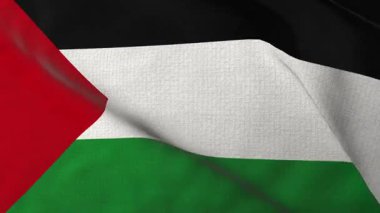 Filistin Bayrağı dokusu. Ulusal Filistin bayrağı rüzgarda dalgalanırken hareket tasarımı. Kusursuz yakın çekim videosu. Spor ve vatanseverlik olayları. 3B canlandırma döngüsü canlandırılmış arkaplan