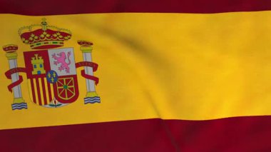 İspanya Bayrağı dokusu. Rüzgarda dalgalanan Avrupa ülkesinin tam ekran kumaş bayrağının kusursuz videosu. İspanya spor ve vatanseverlik etkinlikleri için hareket tasarımı. 3B canlandırma döngüsü canlandırılmış arkaplan