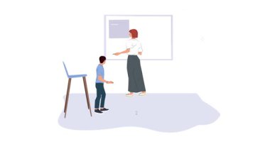 Eğitim ve kendini beğenmişlik. Ofis çalışanlarının konferans dinlediği afişleri taşımak ve koçluk vasıflarını geliştirmek. Kariyer gelişimi için öğreniyorum. Düz grafik çizgi film