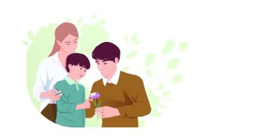 Aile planlaması. Mutlu ebeveynlerin çocuklarıyla vakit geçirdiği ve onları doğa ve çevreyle tanıştırdığı afişleri taşımak. Mutlu çocukluk ve sıcak ilişkiler. Düz grafik çizgi film