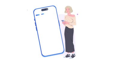 Uzaktan mali yönetim. Çevrimiçi alımları, para transferlerini ve faturaları ödemek için internet bankacılığı uygulamasında sanal kart kullanan kadın karakterli afişleri taşımak. Düz grafik çizgi film