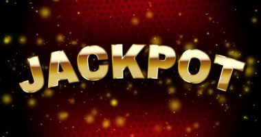 İkramiye mesajı efekti. Üzerinde altın harfler olan hareketli afişler ve karanlık arka planda düşen paralar. Kumar, şans ve kumarhanede kazanmak. Manşet tipografisi. Gerçekçi 3D canlandırmalı grafikler