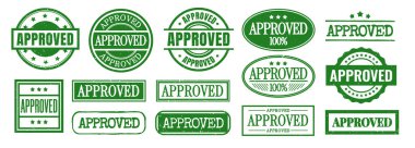 Onaylanmış pul hazır. Grunge Green Onaylanmış Lastik Pul Tasarımı. Kumlu desenli gerçekçi foklar. Belgeler için tasarım elemanları. Düz vektör illüstrasyon koleksiyonu arkaplanda izole