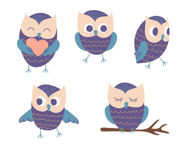 Cute cartoon owls collection — Stock Vector