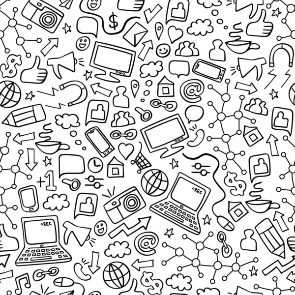 Social media doodles naadloos patroon — Stockvector