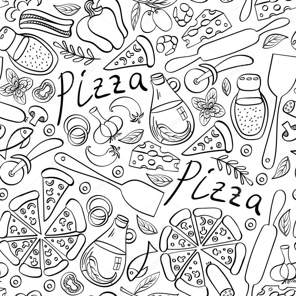 Pizza doodles seamless pattern.