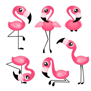 Tatlı çizgi film flamingo seti.