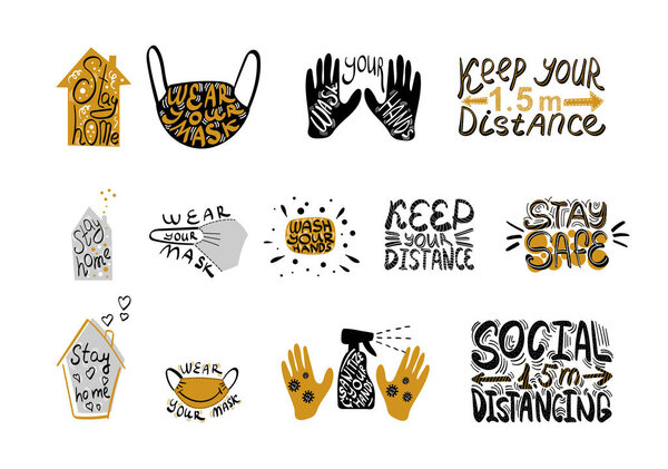 Pandemic hand drawn posters set