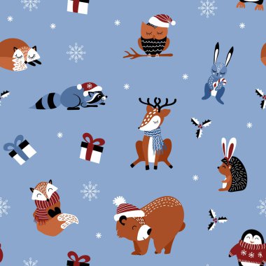 Noel desenli şirin orman hayvanları