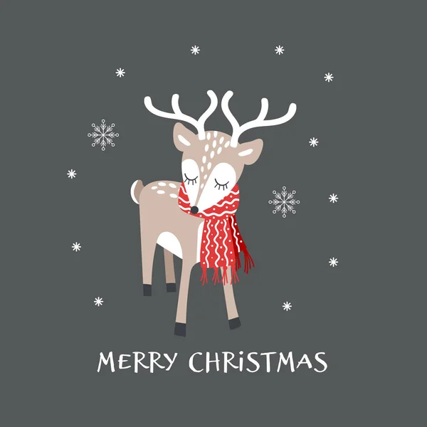 Cartão de Natal com renas bonitos com cachecol —  Vetores de Stock