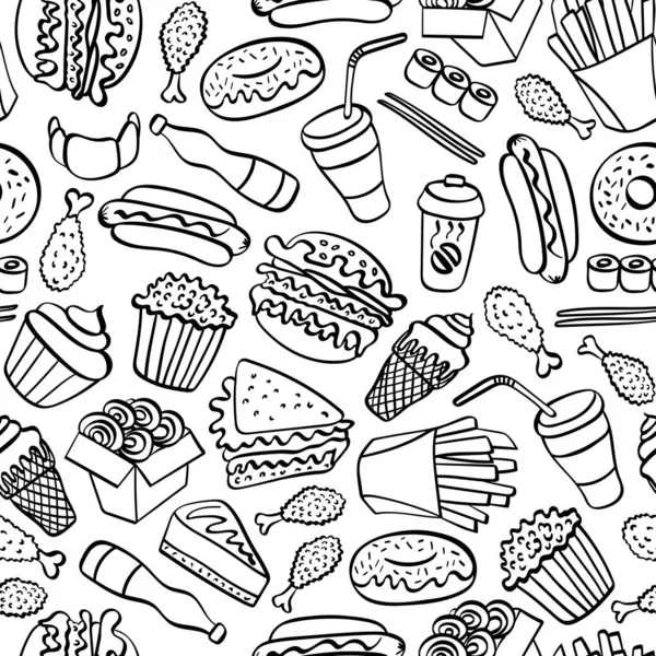 Fast food doodle seamless pattern — Stock Vector