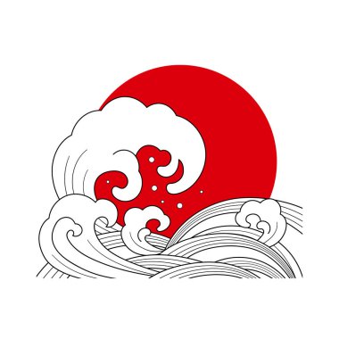 Kırmızı güneşli geleneksel doğu dalgaları