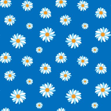 Mavi arkaplanda papatya çayı deseni