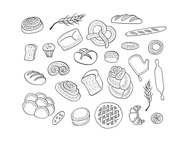 Bakery doodles hand drawn collection — Stock Vector