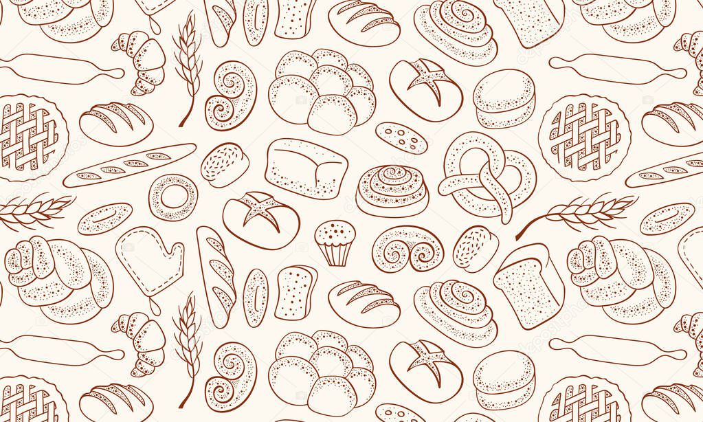 Hand drawn bakery seamless pattern