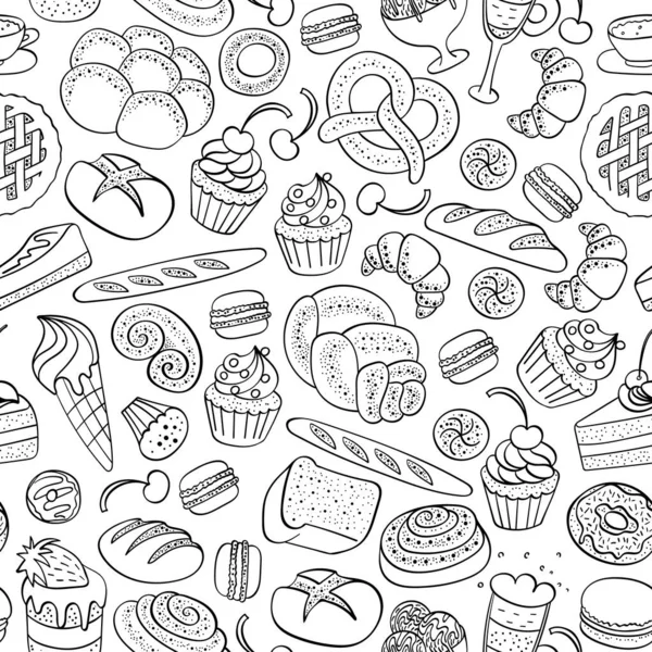 Panadería y pastelería patrón sin costura — Vector de stock