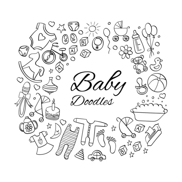 Doodles desenhados à mão de bebê recém-nascido. —  Vetores de Stock