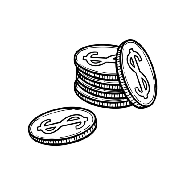 Una pila di monete in stile vintage abbozzato — Vettoriale Stock