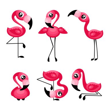 Tatlı çizgi film flamingo seti.