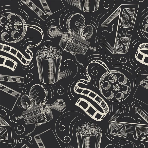 Vintage cinéma sketchy motif sans couture. — Image vectorielle