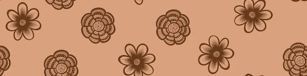 Borde horizontal sin costuras con flores dibujadas a mano — Vector de stock