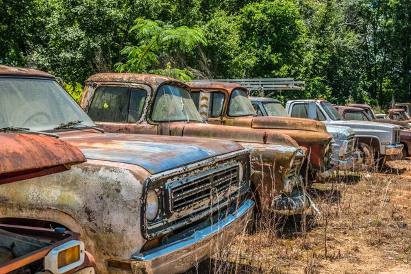 Une File Vieux Camions Travail Retraite Différentes Professions Âges Laissés — Photo