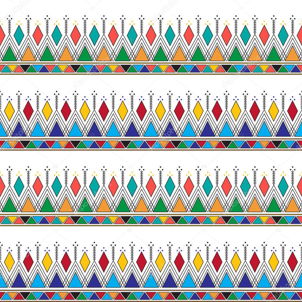 Decorative geometric repeating pattern inspired by Al-Qatt Al-Asiri traditional paintings