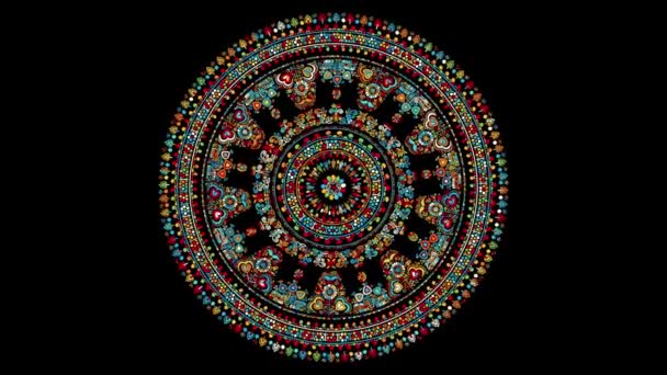 Decoratieve Roterende Icoon Met Traditionele Hongaarse Borduursymbolen Naadloze Lus Zwarte — Stockvideo