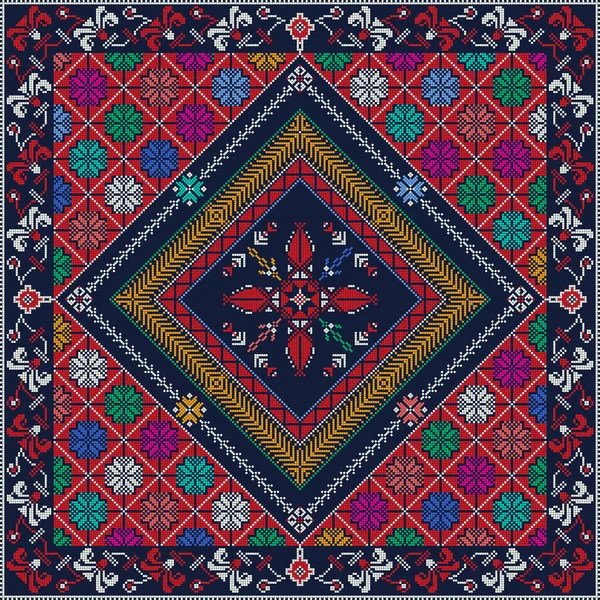 Patrón Tradicional Bordado Palestino Colores Composición Vectorial Editable — Vector de stock