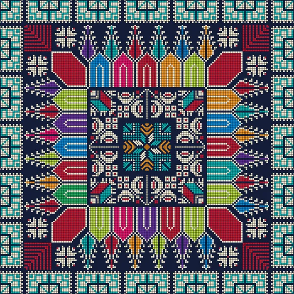 Patrón Tradicional Bordado Palestino Colores Composición Vectorial Editable — Archivo Imágenes Vectoriales