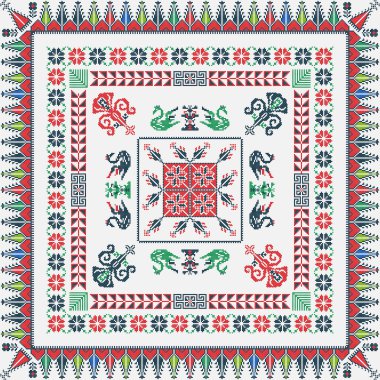 Geleneksel Filistin nakış deseni renkler, düzenlenebilir vektör bileşimi