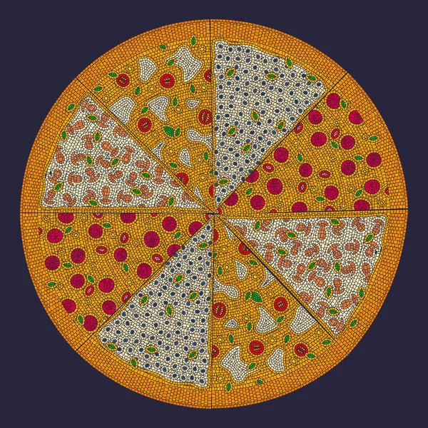 Mosaico Azulejos Pizza Pastel Vector Ilustración — Vector de stock