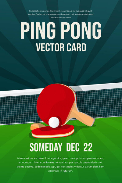 Ping Pong, table tennis flyer, poster design, sports invitation vector editable template.Ball with table tennis palettes and net