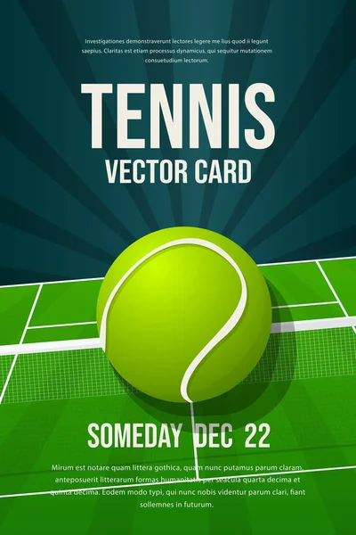 Tenis broşürü, poster tasarımı, spor davetiyesi vektör düzenlenebilir şablon tenis topu ve net arkaplan